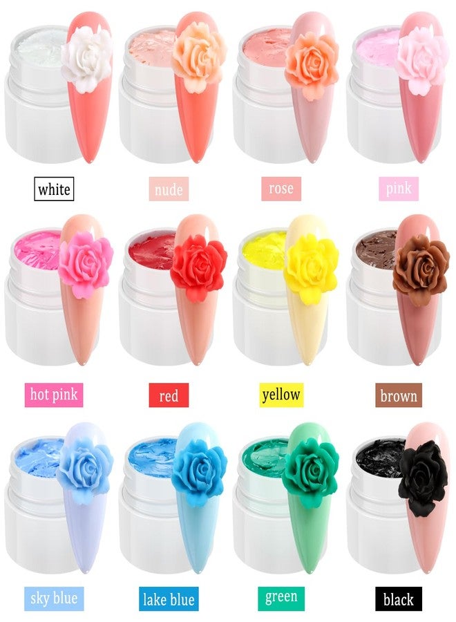Fcozpjk 3D Sculpture Gel, 12 Colors Non-sticky Hand Builder Nail Gel Kit with Silicone Carving Pen Hard Gels for Nails Flowers Modeling Nail Clay Glue Painting Drawing Manicure Salon Supplies - Image 2